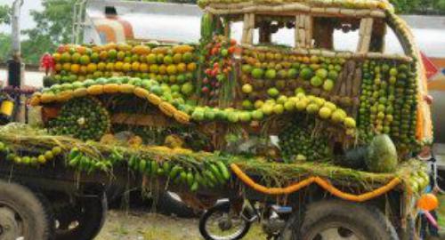 La carroza muestra la variedad de productos agrícolas que se cultivan en el municipio